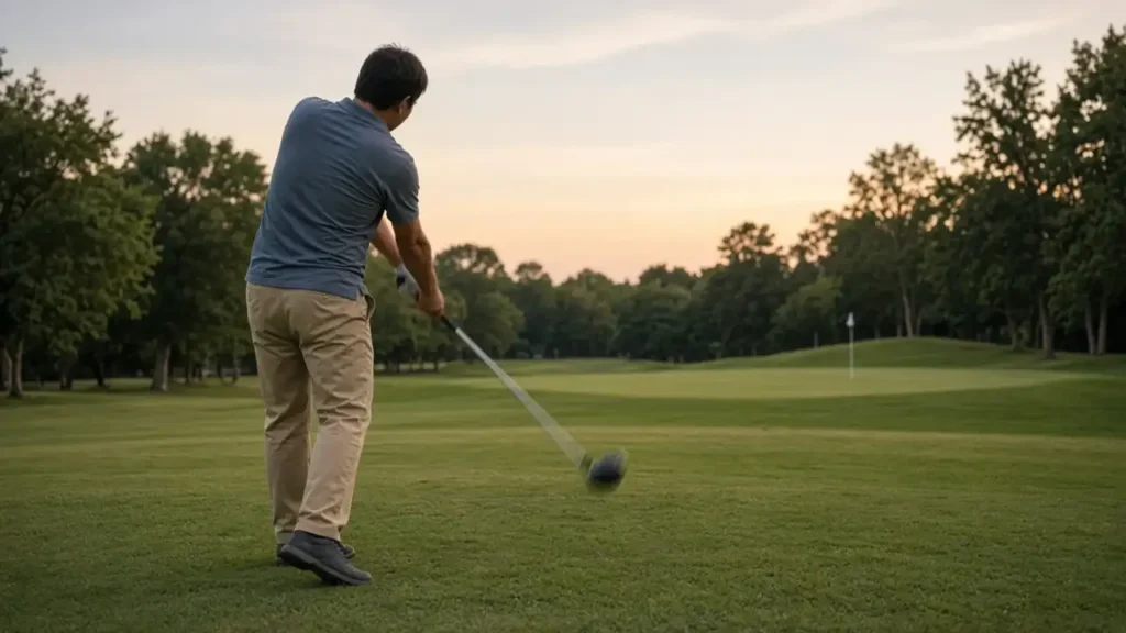 A practice green in evening light
