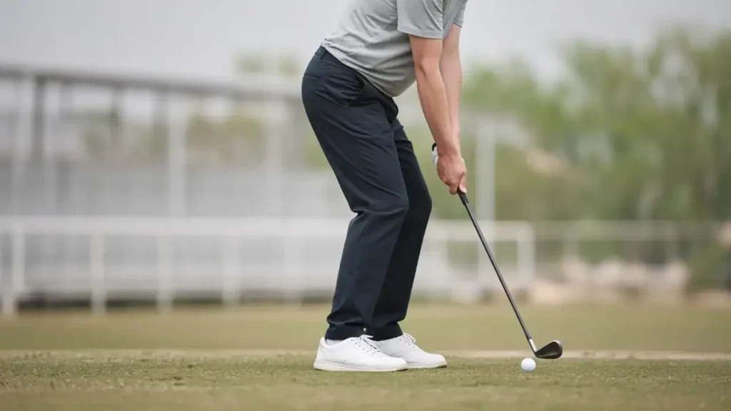 A golfer at address seen from behind