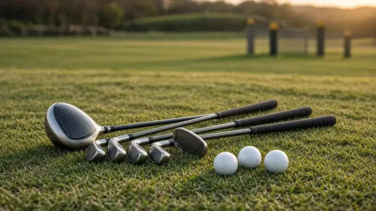 A golfer on the range at dusk