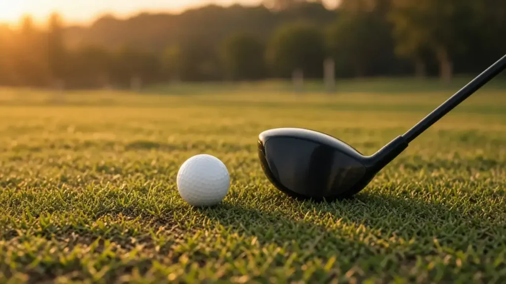 A driver resting by a ball on the range