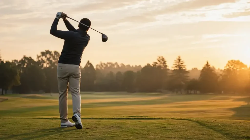 A club and ball on the range under floodlights