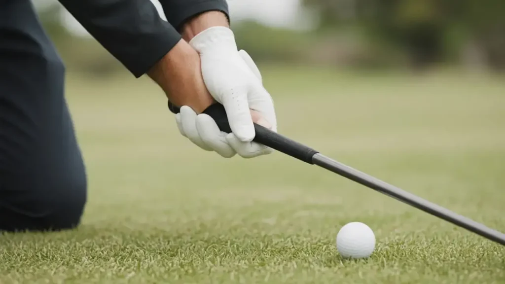 A golfer at address seen from behind
